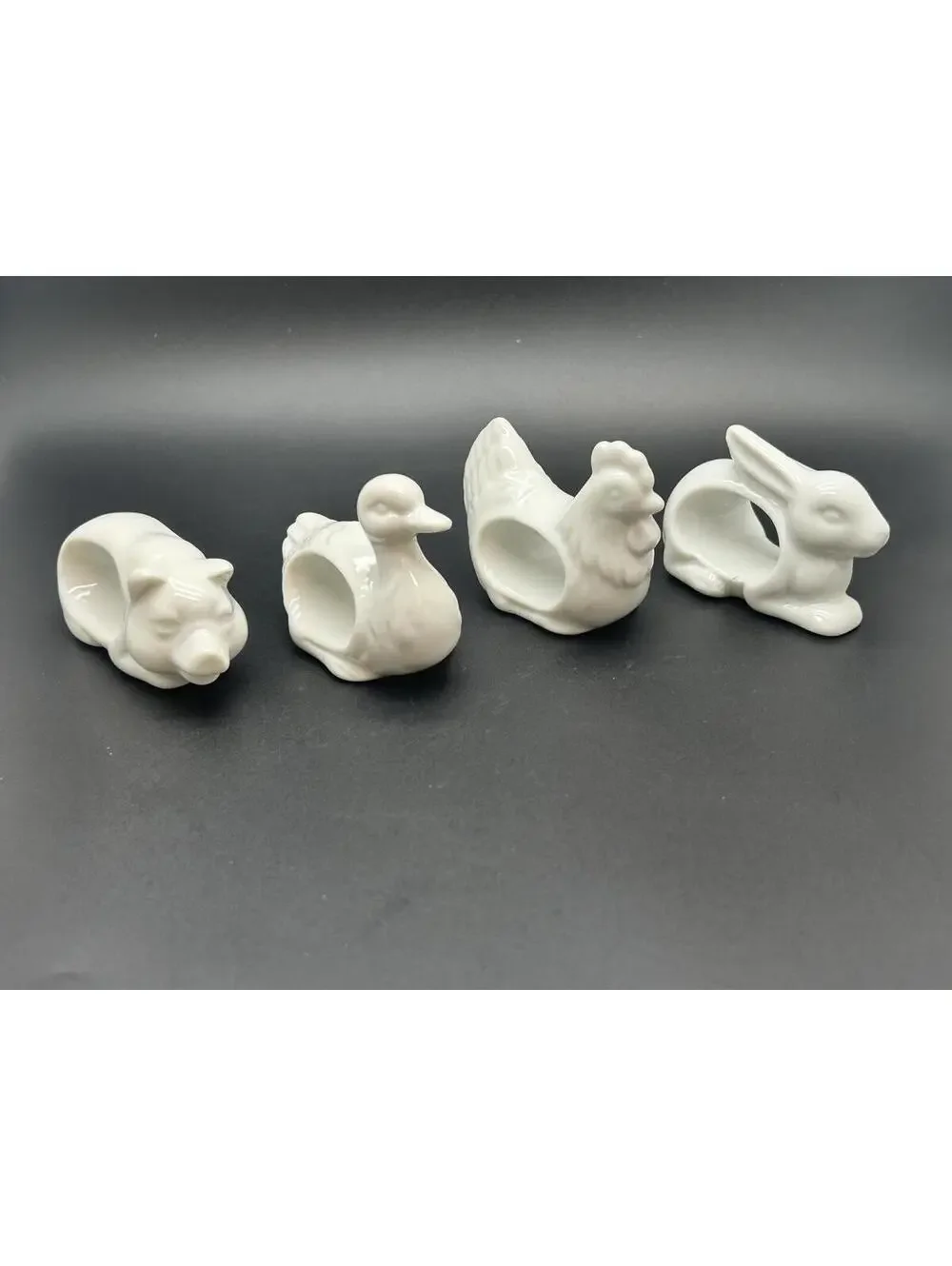 Vintage white porcelain animal themed napkin rings